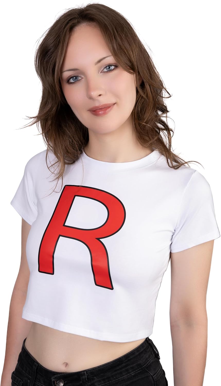Womens White Crop Top Red R Shirt Cosplay Halloween Costumes