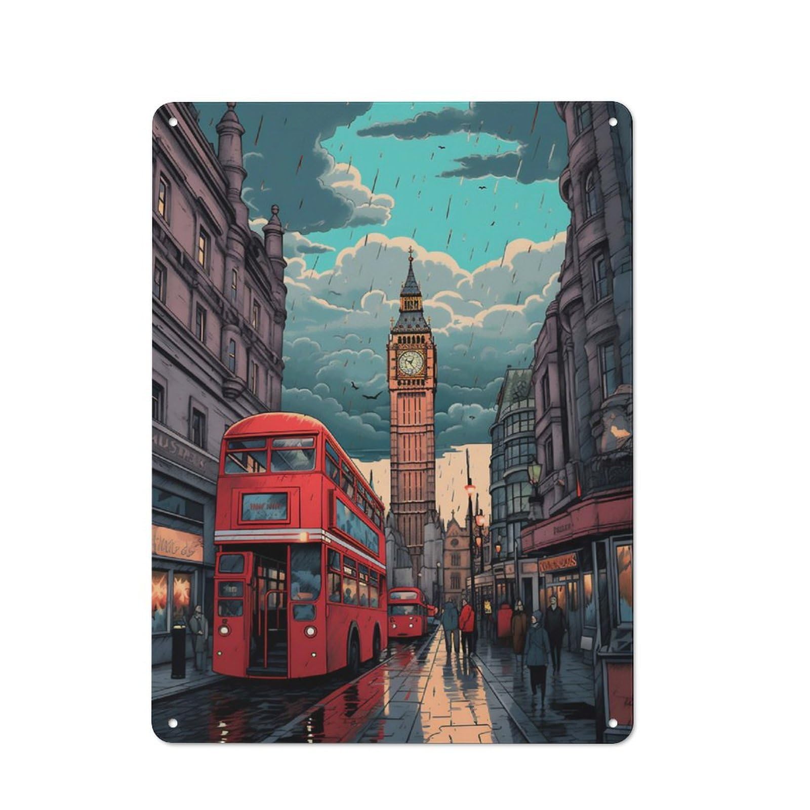Junmoney London Is Calling Metal Wall Sign 40X30cm Featuring For Café Or Restaurant, A Decorative Metal Sign For Cafés And Restaurants