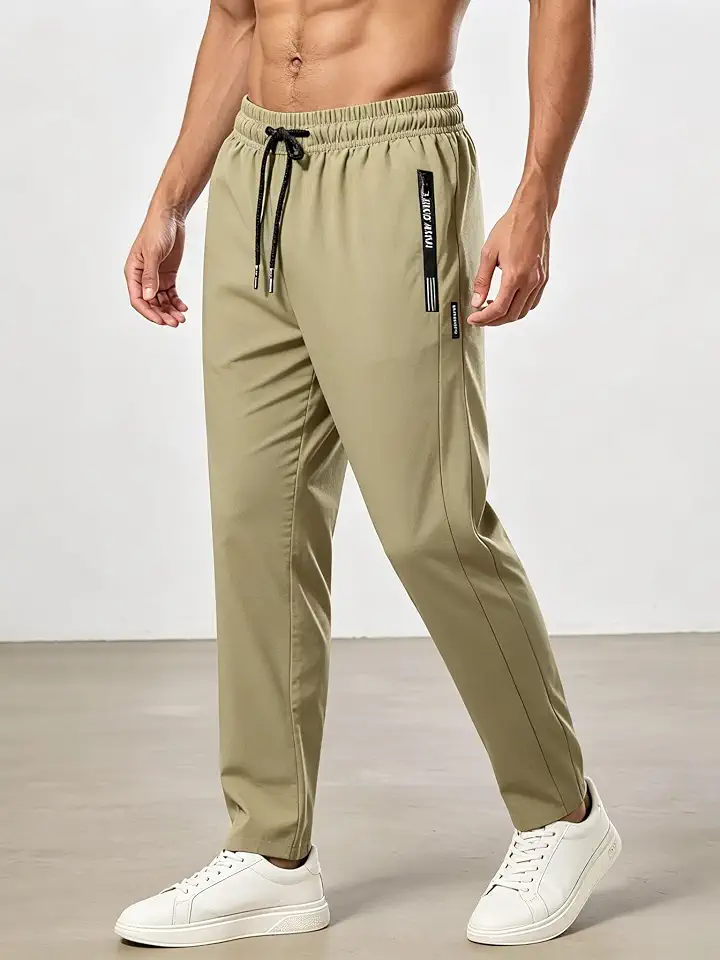 Men's Quick Dry Athletic Pants Elastic Waist Drawstring Workout Joggers with Zipper Pockets