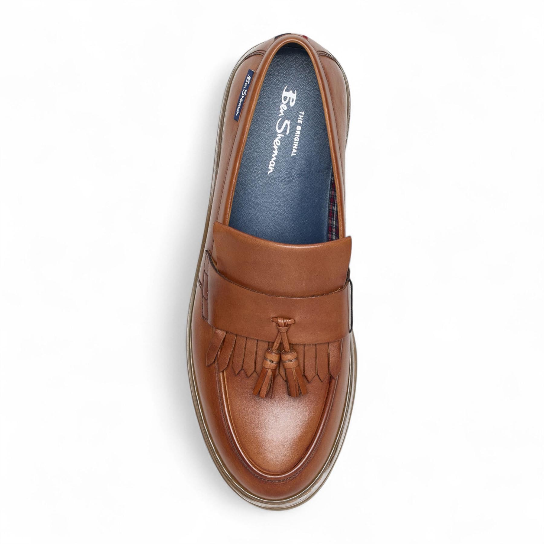 Mocasines de cuero marrón marrón con suela gruesa con borlas para hombre