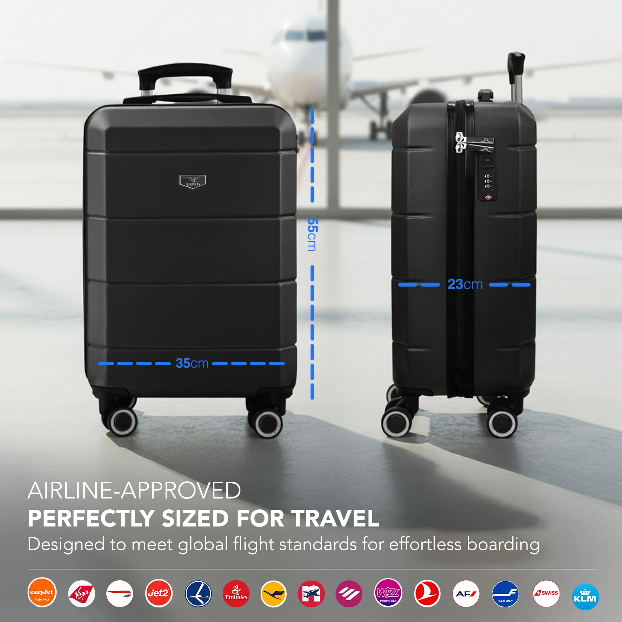 LUGG - Jetset 40cm Suitcase - 40x30x20cm- Ryanair Compatible - Underseat Size - Hard Shell ABS - Spinner & Removable Wheels - Lightweight Travel Luggage- Cream/Brown — view 219