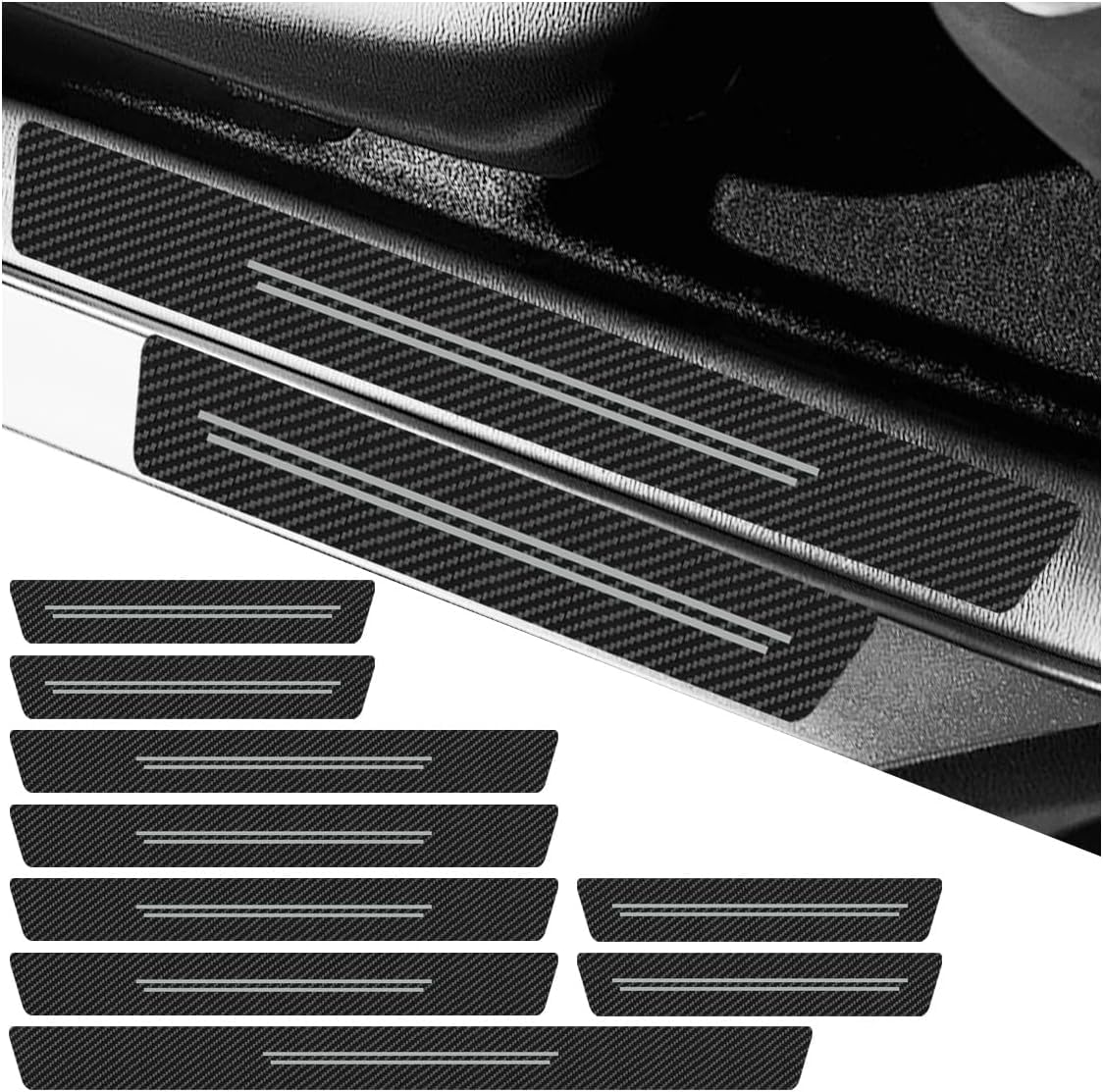 YANNAAIWAN TrimsMaster Carbon Fiber Door Sill Protectors for Abarth 500e Cabriolet 2023-, 9-Piece Automotive Scuff Plate Guards Anti-Scratch Threshold Stickers