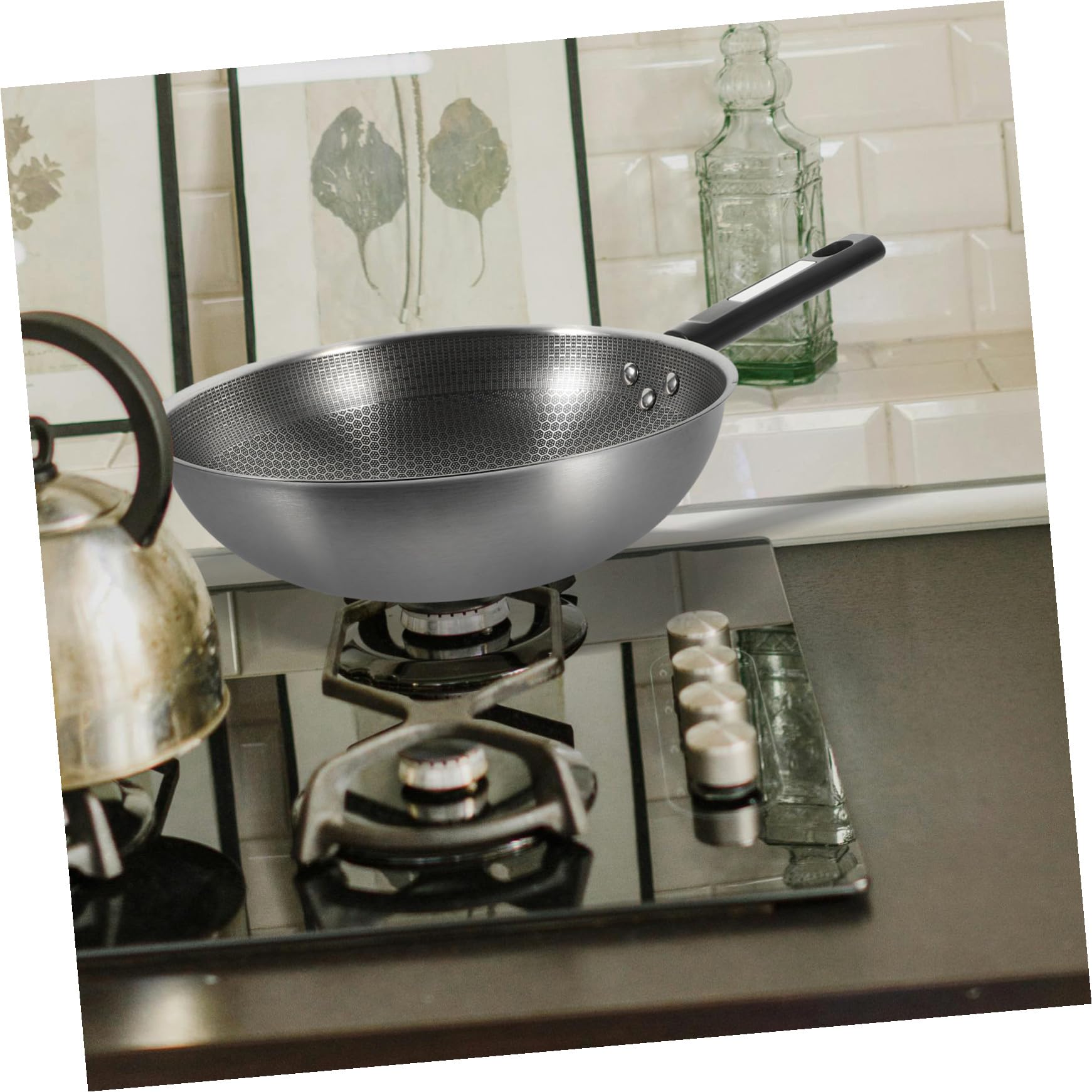Homoyoyo Padella Rivestimento Antiaderente a Nido D'ape in Acciaio Inossidabile e Fondo Piatto Manico Ergonomico per Cucinare Uova e Fritture in Cucina