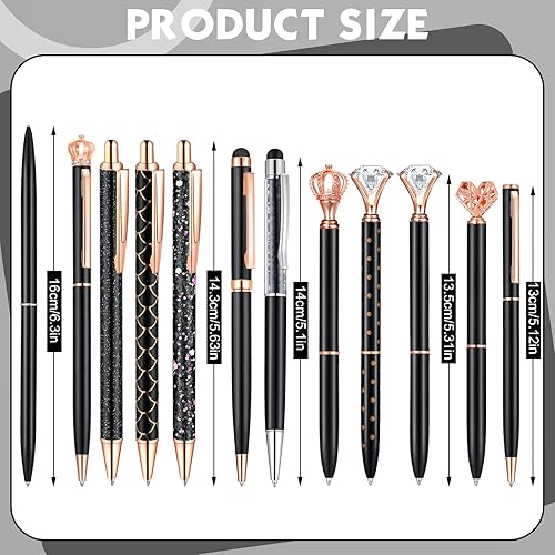 Miniatura 3 de Estune Juego de 12 bolígrafos de diamante, de metal, arena líquida, con purpurina, bolígrafo de cristal femenino, bolígrafos de tinta negra, regalos