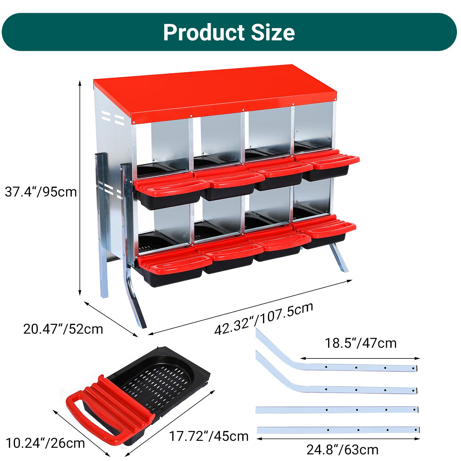 Box Nido Per Galline Ovaiole Metallo Zincato Struttura 6 Scomparti Sistema Raccolta Uova Automatica Vassoio Estraibile Ottima Ventilazione Facile Pulire Accessorio Pollaio Installazione Parete Terra