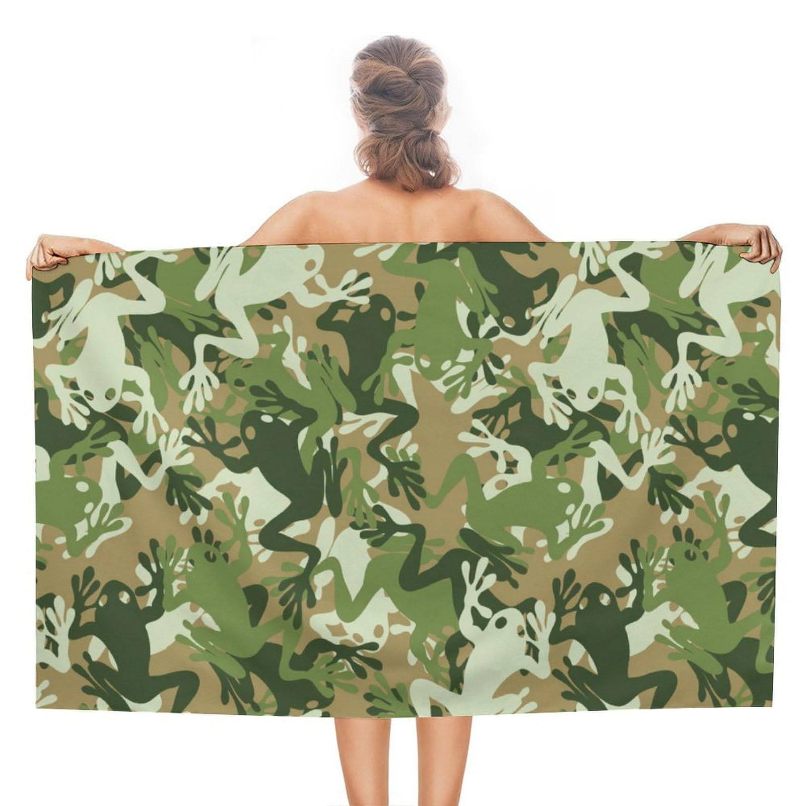 LEDFCVSU Beach Towel, Frog Camouflage Bath Towel, Absorbent Towel for Swimming, Sports, Travel
