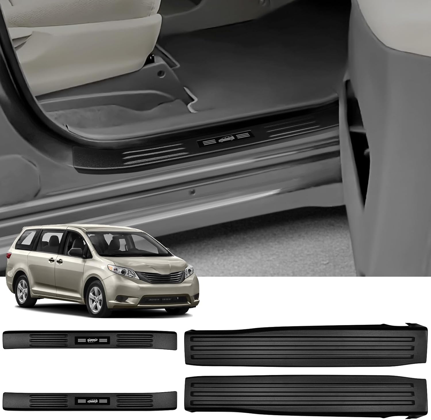 ZZEQYG 4 Pcs ABS Carbon Fiber Door Sill Protector Compatible with Toyota Sienna 2015 2016 2017 2018 2019 2020 Accessories Door Sill Guards