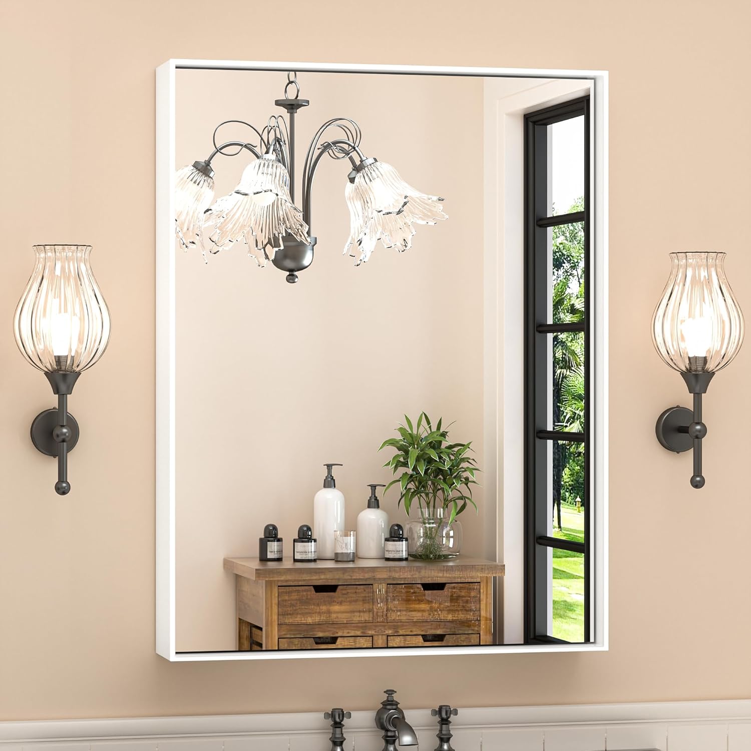 Amazon.com: TokeShimi 22x30 White Bathroom Mirror for Wall Vanity ...
