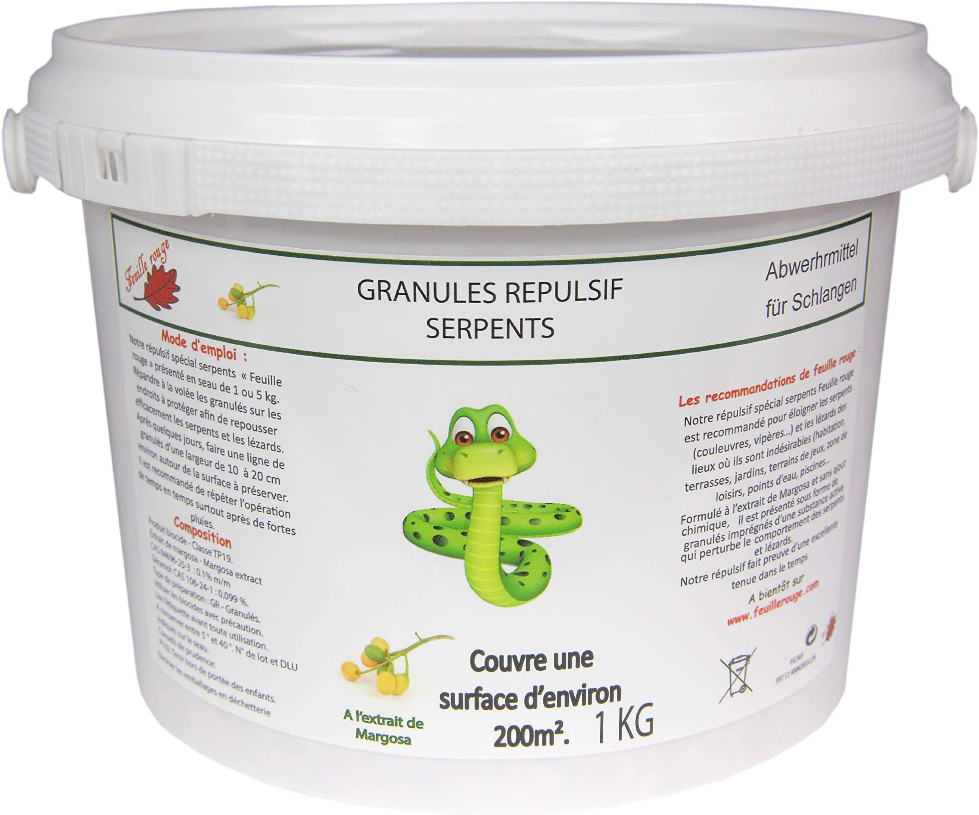 Feuille Rouge – Snake Repellent Granules – 1 kg +- 200 m² (+- 2 Litres)