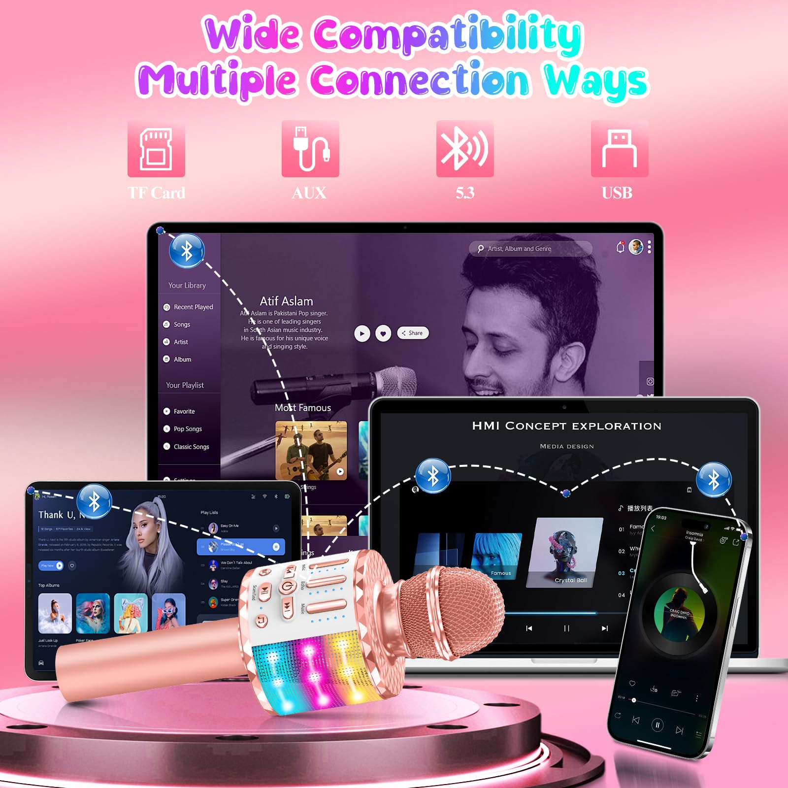Avaxtt Karaoke Microphone for Kids Kids Microphone with Vocal Effects and LED Lights, Girls and Boys Ages 3-15, Parties and Family Fun - Image 4