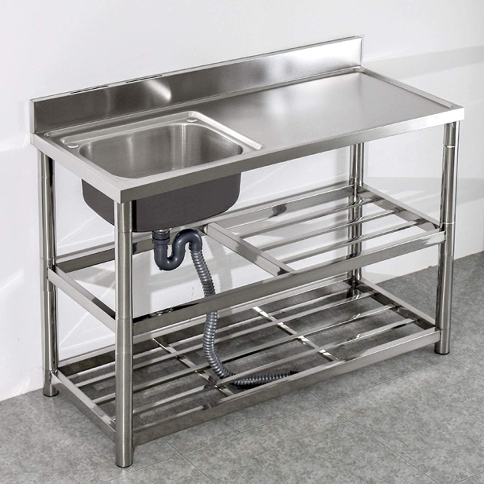 Kitchen Sink with Stand Platform Stainless Steel Sink Countertop Integrated Catering Single Sink Commercial Sink for Restaurant
