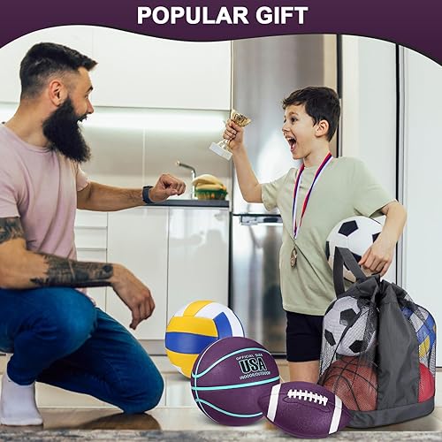 Miniatura 6 de HyDren Juego de 4 pelotas deportivas de tamaño oficial para baloncesto, balón de fútbol, voleibol, con bolsa de transporte y inflador, regalo para