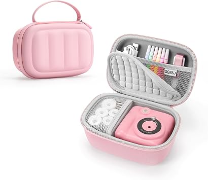 SQERO Kids Camera Instant Print Case for ESOXOFFORE, Dylanto, Cimizi,DUDUDRAGON etc - Shockproof Protective Travel Storage Bag with Handle, Cute Gifts for Girls Boys pink