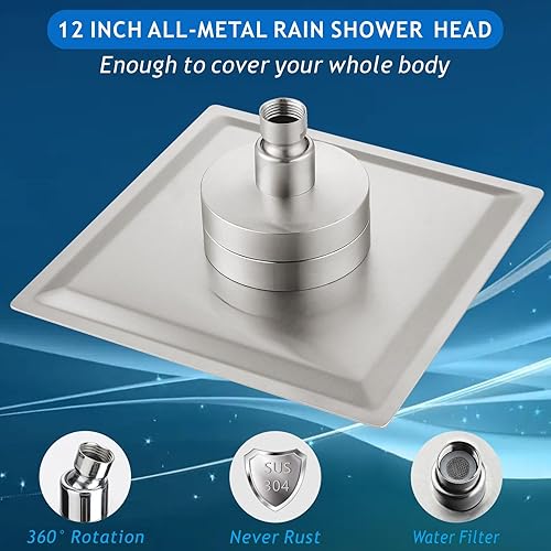Miniatura 2 de Voolan Cabezal de ducha de lluvia con filtrado, cabezales de ducha grandes de alto flujo hechos de acero inoxidable, filtro de cabezal de ducha de