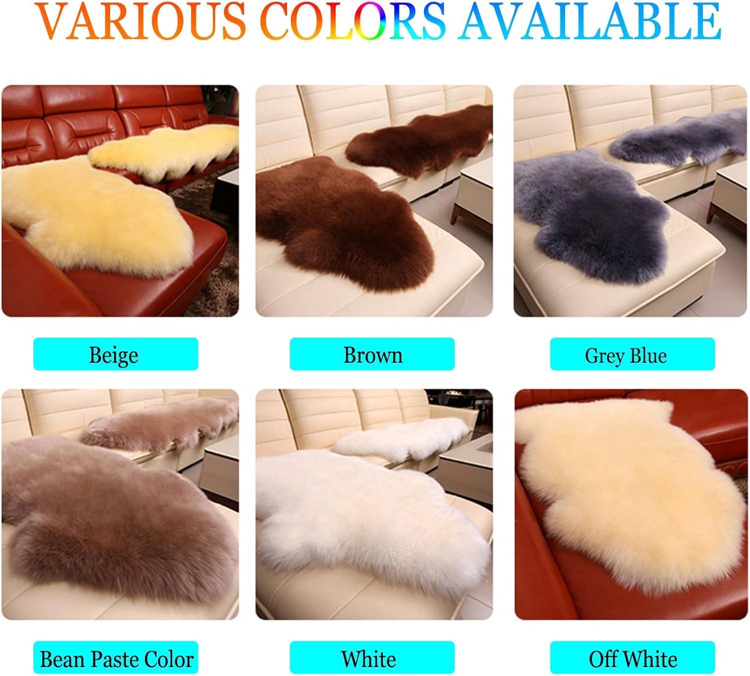 Genuine Sheepskin Area Rug Fluffy Shaggy Wool Rugs Fur Carpet - Soft Luxury New Zealand Natural Sheepskin Floor Mat for Bedroom Living Room Seat Chair Cover Sofa(Gray Blue,60 * 90cm)