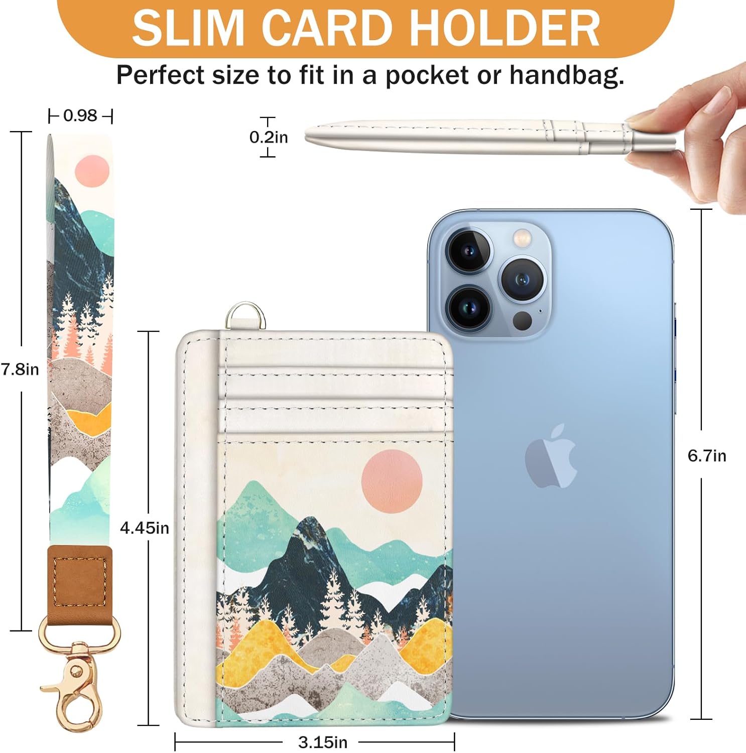 Sunrise Mountain Credit Card Holder Slim Wallet, RFID Wallet Women Front Pocket Wristlet Lanyard, Small Card Holder Travel Funny Cute Thin Card Case ID Window PU Leather Card Organizer Gifts - Image 6
