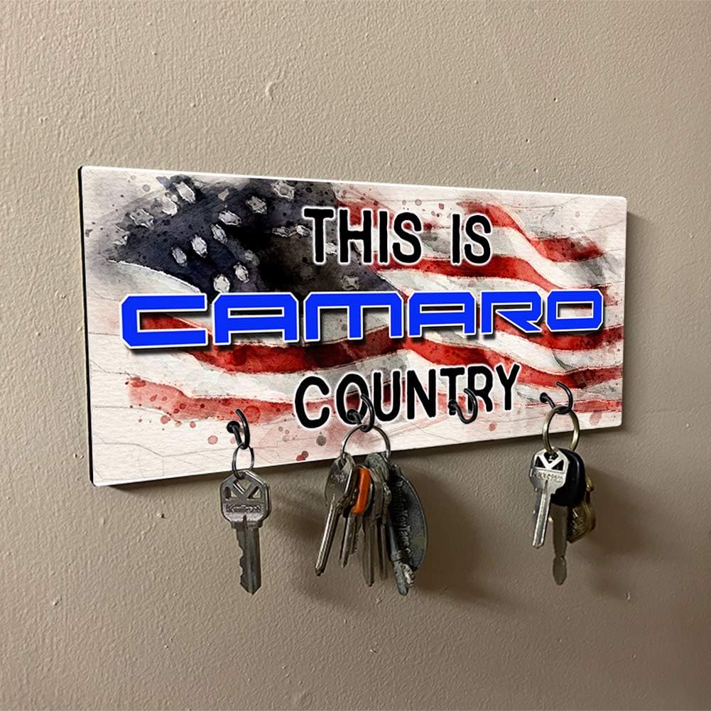Brotherhood Compatible with Camaro Country Watercolor American Flag Patriotic Grunge Design Key Hanger Organizer Wall Mount Rack for Holders The Home Keys Ring Decorative Hangers Decor Hook Holder