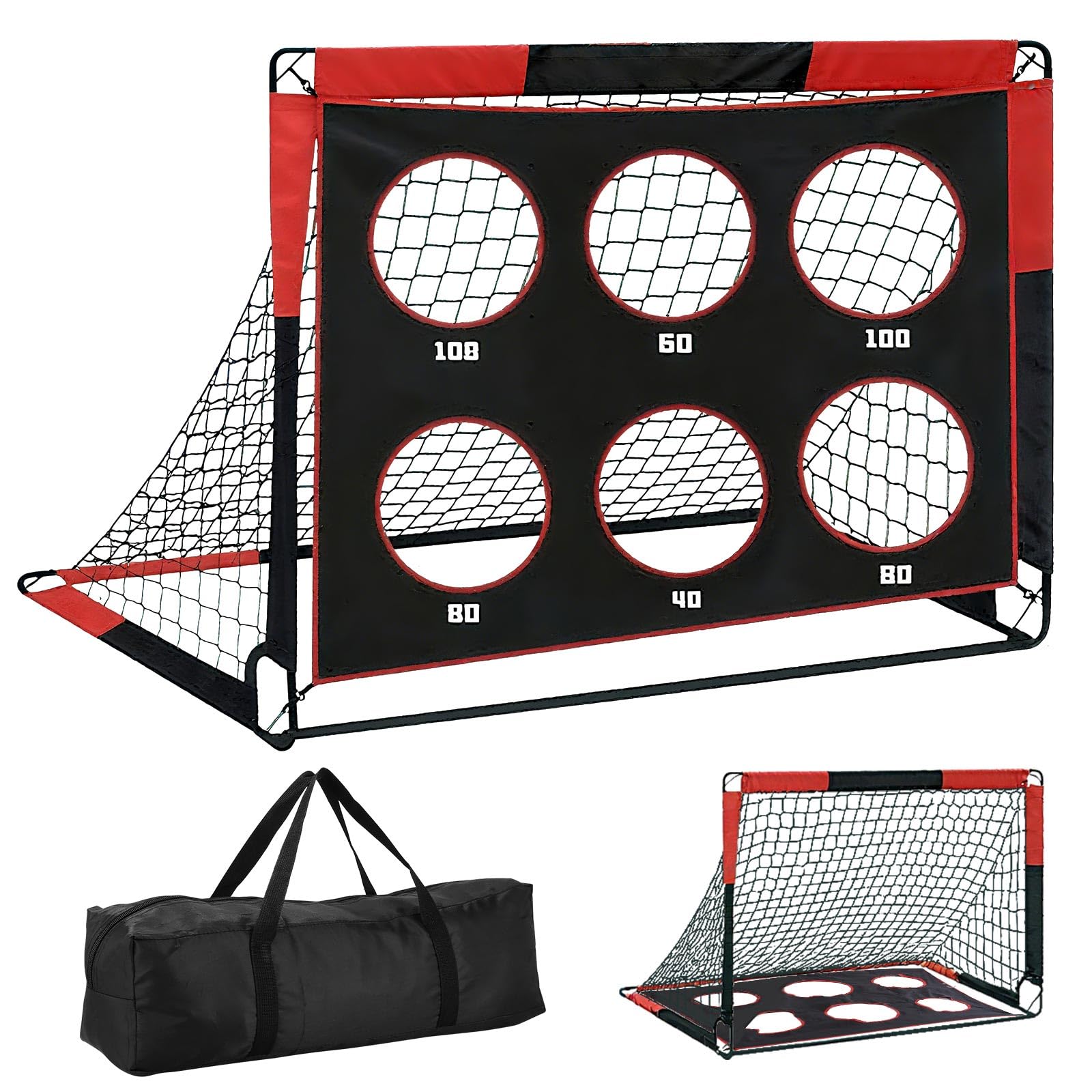 Portería de fútbol Yoxovo para niños con 6 áreas de objetivo, 150 x 120 x 120 cm, portátil y robusta, para deportes al aire libre y entrenamiento de fútbol