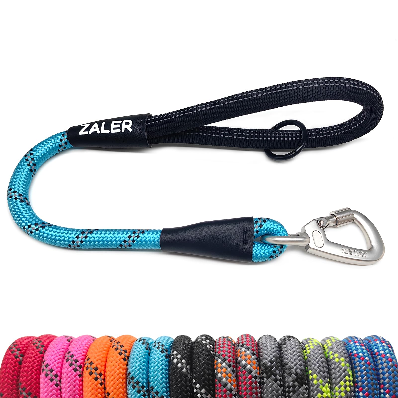 ZALER Short Dog Leash, 18 Inches Rope Traffic Leashes for Dogs, Reflective Dog Lead with O-Ring, Heavy Duty Pet Leash for Large and Medium Dogs (18'' Blue)