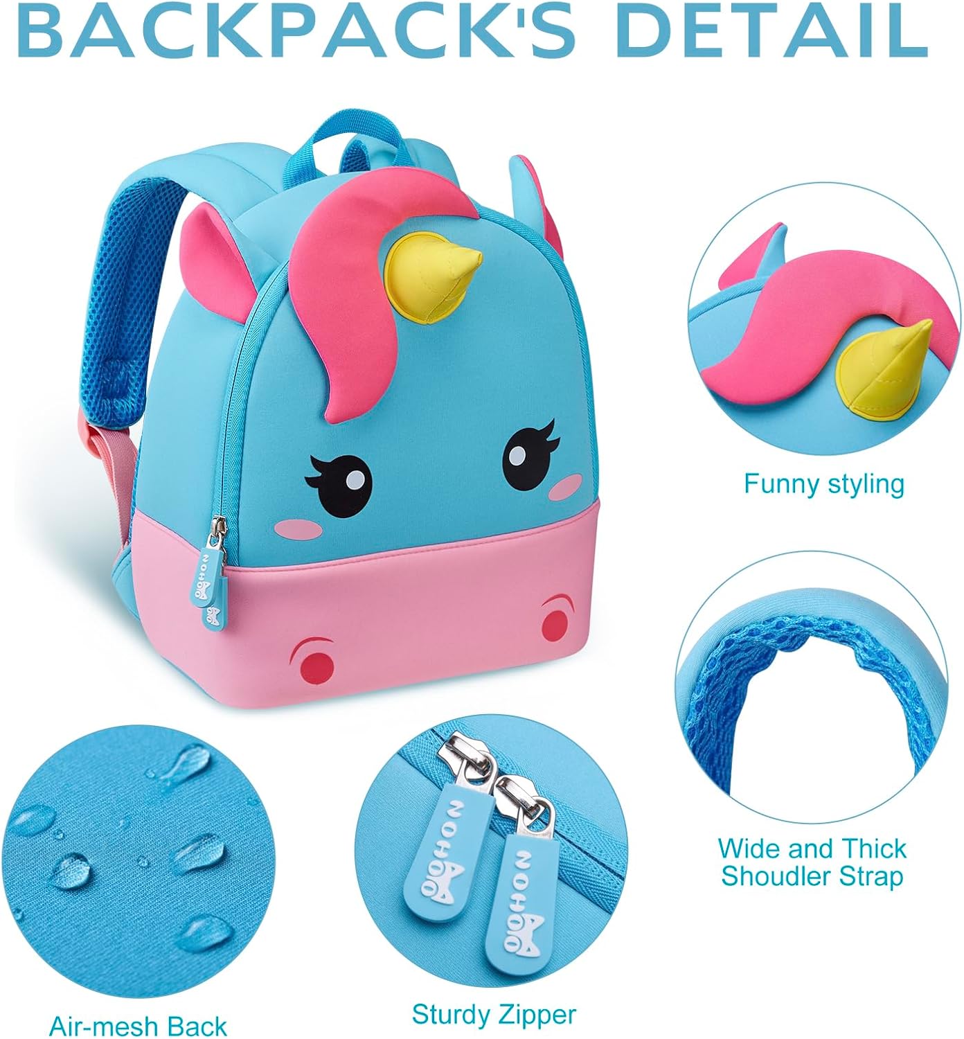 NOHOO Toddler Backpack Kids Backpack Cute Animal Schoolbag Waterproof Backpack for Baby Boys Girls Age 3 to 6 - Image 3