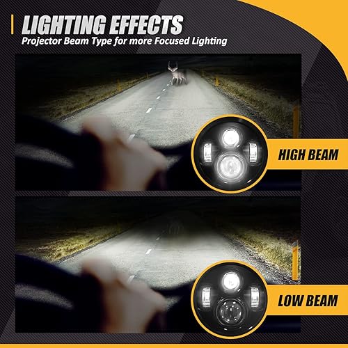 Miniatura 4 de NUVISION LIGHTING Faros de proyector LED de 7 pulgadas con haz alto y bajo, compatibles con Wrangler JK, TJ, LJ, CJ de 97-17  Wrangler JK de 18 con