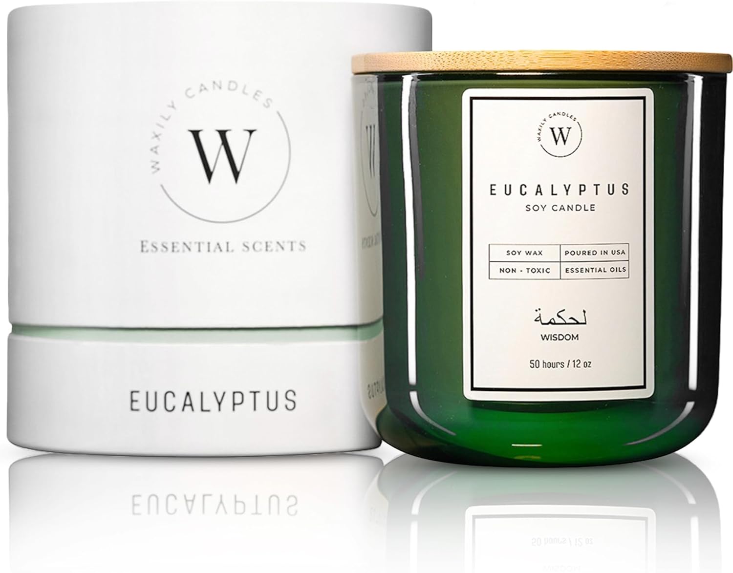 Waxily Eucalyptus Soy Candle | Non Toxic Candles | Aromatherapy, Long Lasting, Glass Essential Oil Candle | Luxury Gift, Clean Burning, Home Spa, Stress Relief, Vegan, Eco Friendly, Natural | 12oz