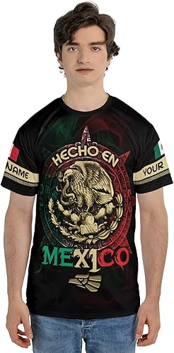 Miniatura 4 de Camiseta personalizada con nombre de México, camisetas con nombre personalizado, bandera azteca mexicana de EE. UU., unisex 3D impreso, para hombres
