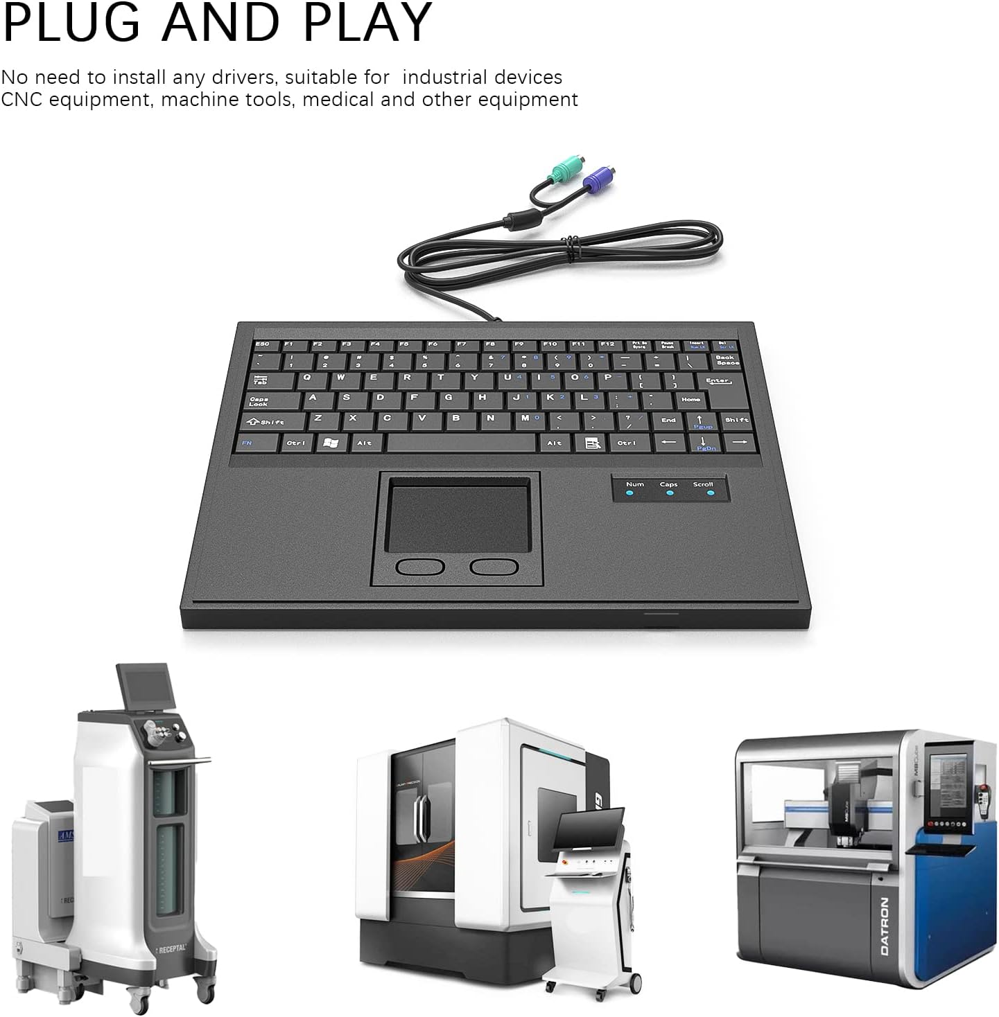 E-SDS Wired Machine Keyboard with Touchpad Portable Compact - PS/2 Interface