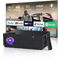 Projector with WiFi and Bluetooth, 4k Support Native 1080p | Portable Projector for Home Theater Bedroom Ceiling Camping & Outdoor Use, Movie Projector with Speaker, 6D Keystone