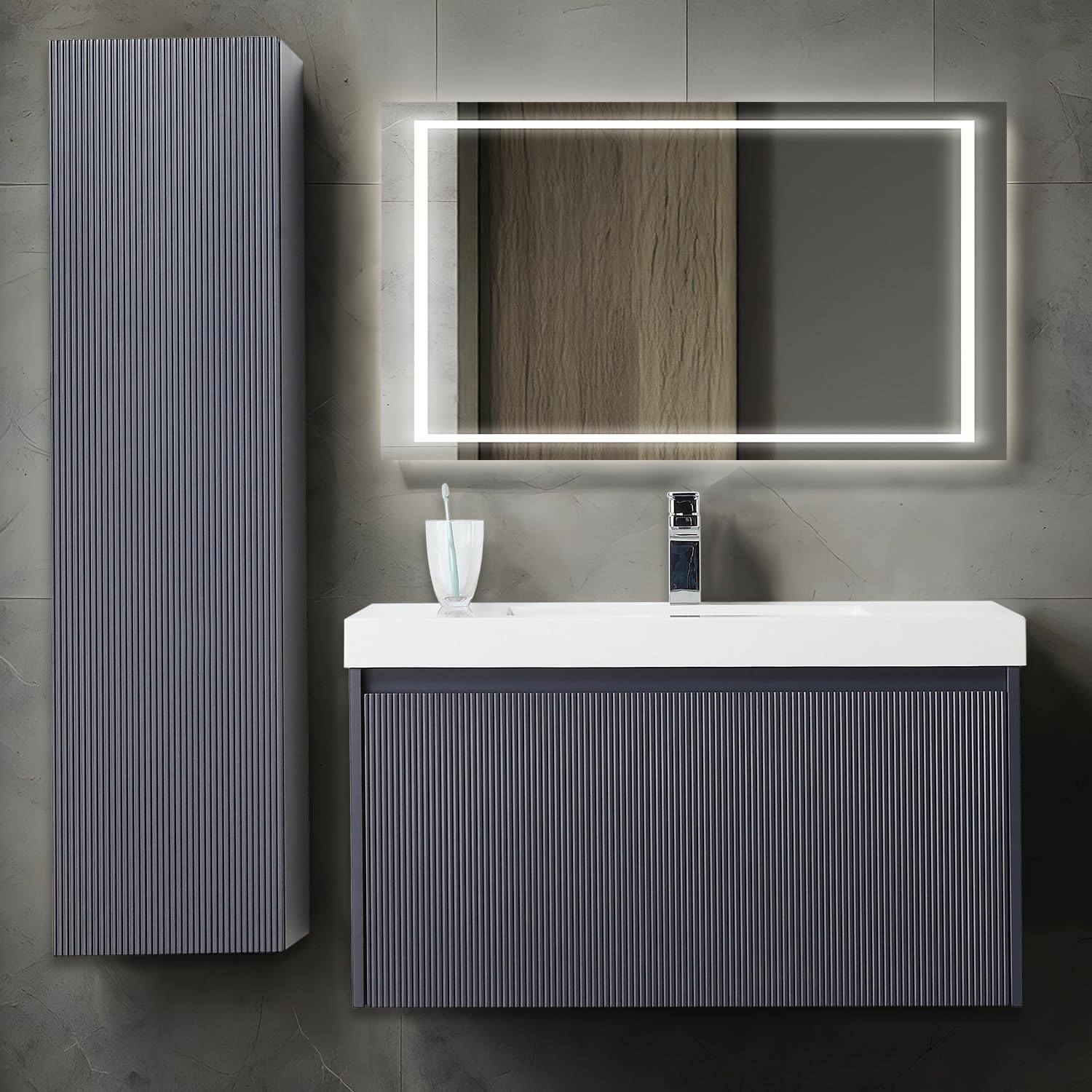 36 Navy Floating Vanity with Side