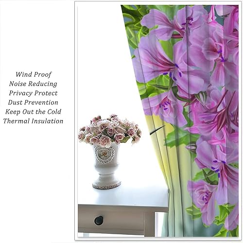 Miniatura 5 de Cortinas opacas de colibrí, hermoso tema floral morado de colibrí, para dormitorio, sala de estar, juego de 2 paneles, 42 x 45 pulgadas