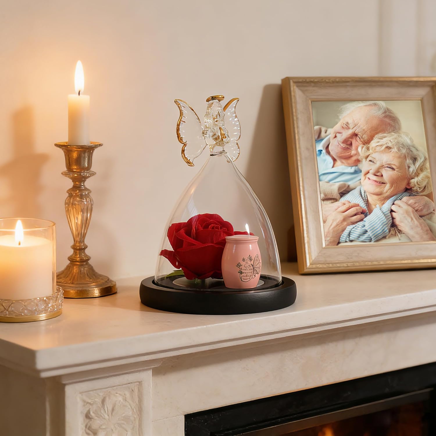 Butterfly Mini Urn,Small urns for Human Ashes Keepsake,Glass Angel Figurine with Roses Ashes Holder Small Ash Urn Little urn Mother for Women Beautiful Mini Sharing Funeral Urns