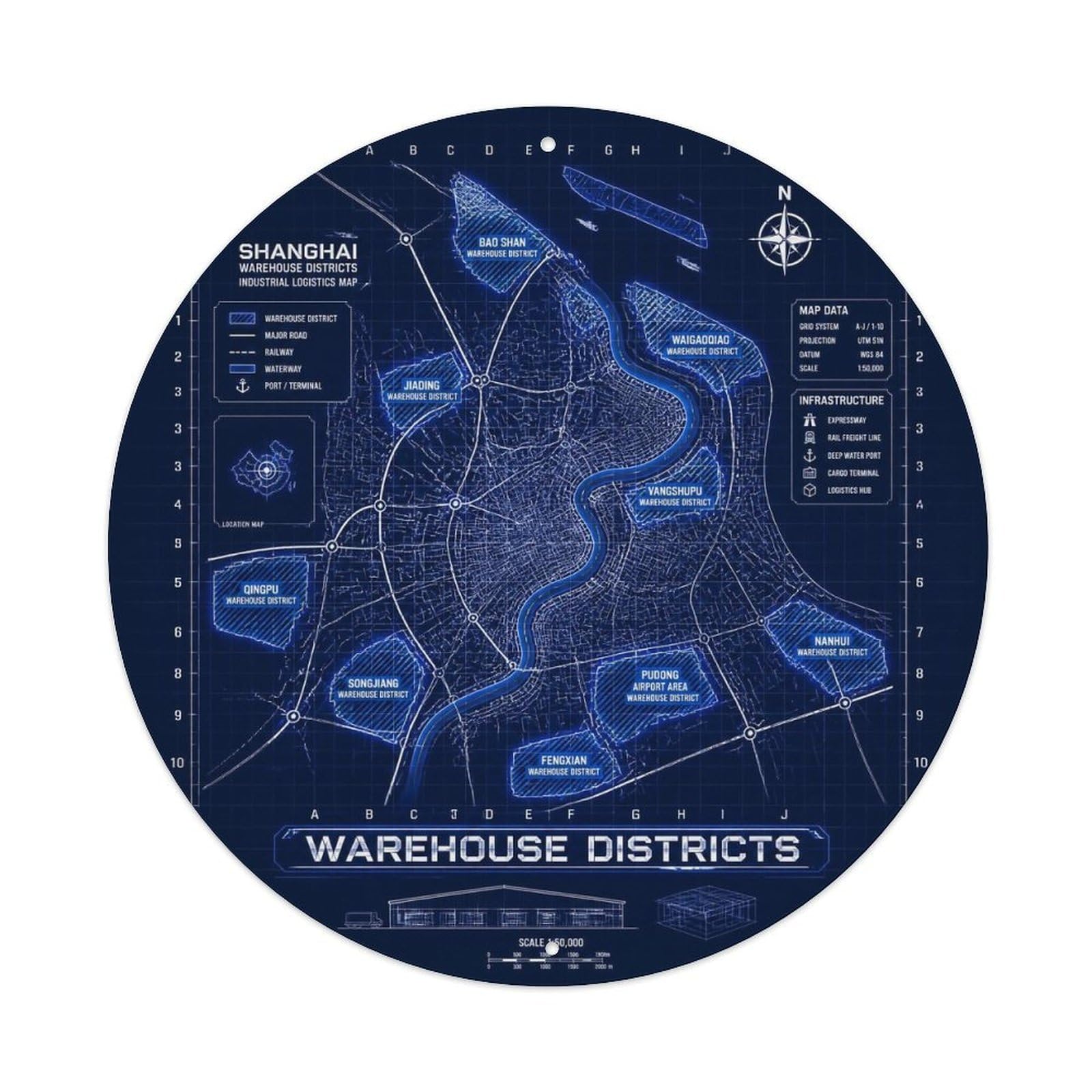 Okngb Style Tourist Route Shanghai Warehouse District Map Detail Metal Tin Sign Plaque Wall Decor For Cafe, Man Cave, Club Bar, Office, Home Garden Round Metal Poster 8X8inch