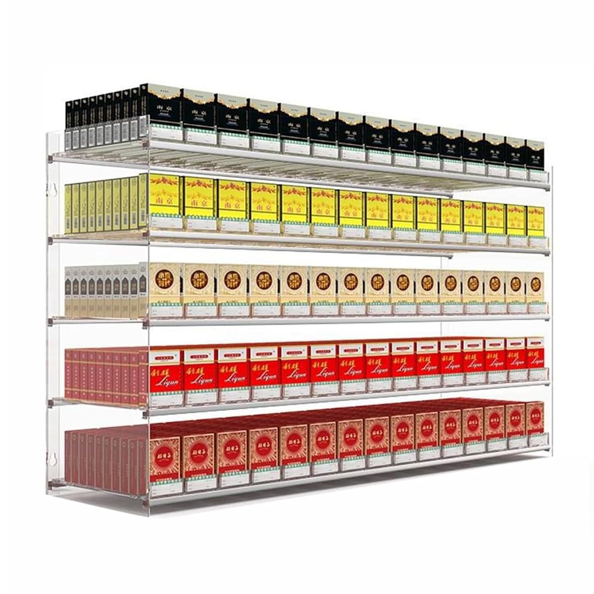 Generico Espositore per Sigarette da Parete per Negozi, supermercato, minimarket, con Sistema Automatico di espulsione, salvaspazio, assemblato. Espositore Trasparente per Sigarette, Vassoio di spint