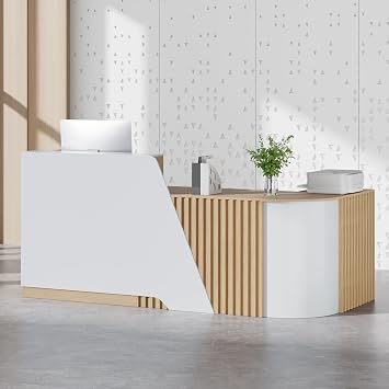 L-Shaped Reception Desk with Curved Corner for Office, Salon & Lobby