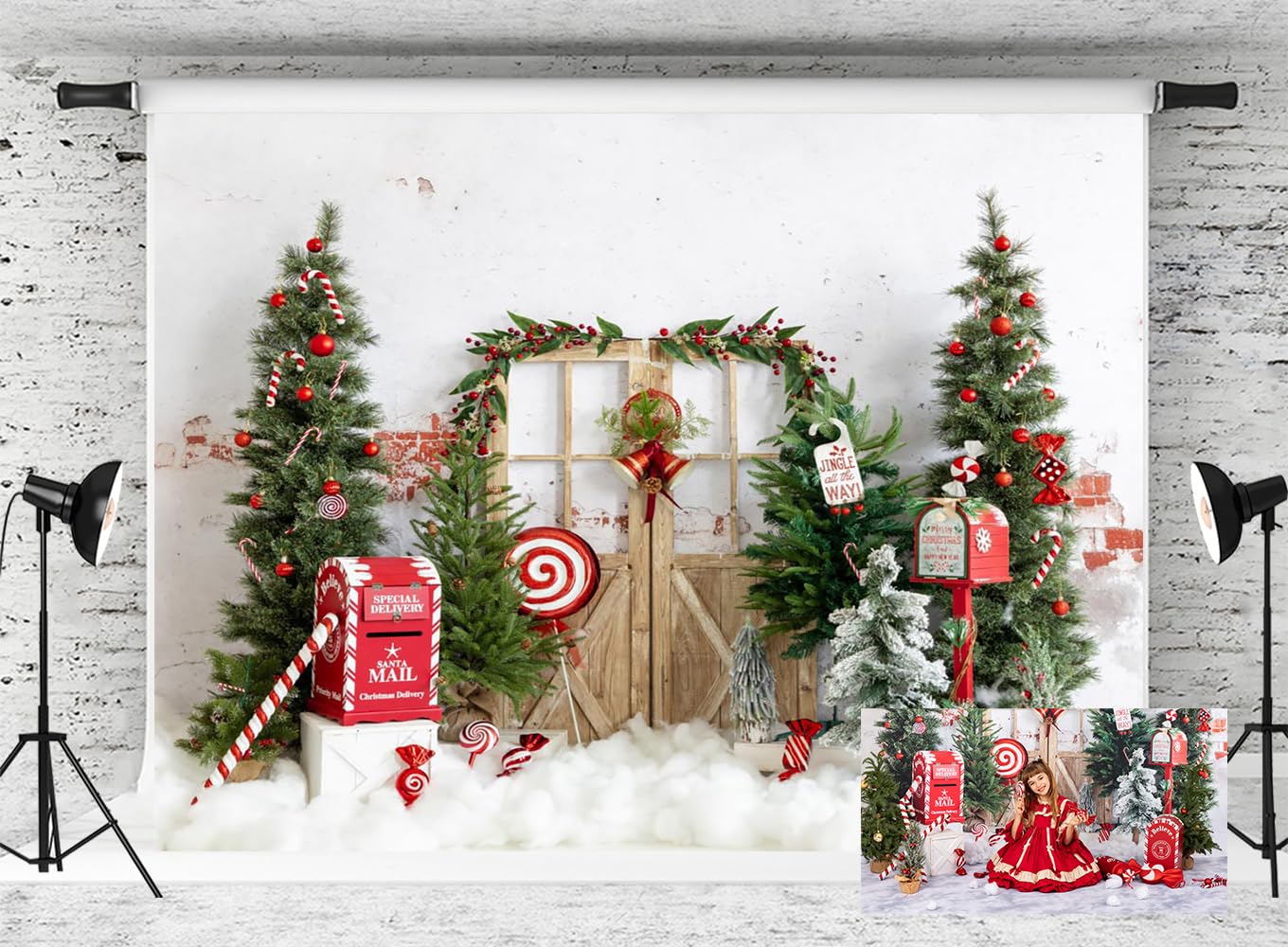 Kate Fondo de fotografía de Navidad, árbol de Navidad, fondo de buzón de nieve para niños, accesorios de estudio de video (10 x 8 pies)