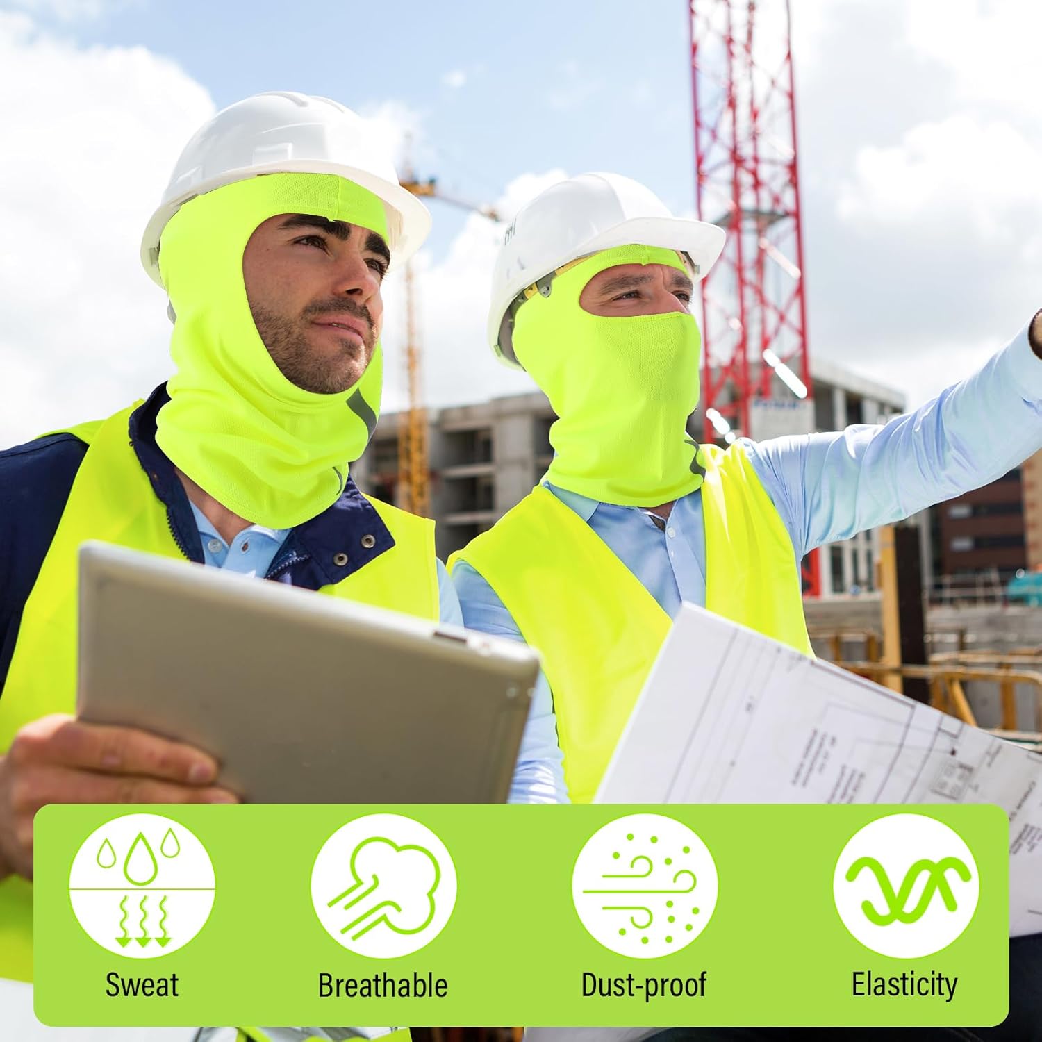 Blulu 8 Pcs Summer Balaclava Cooling Full Face Ski Mask Men Women with Reflective Strip(50-55cm,Fluorescent Green)