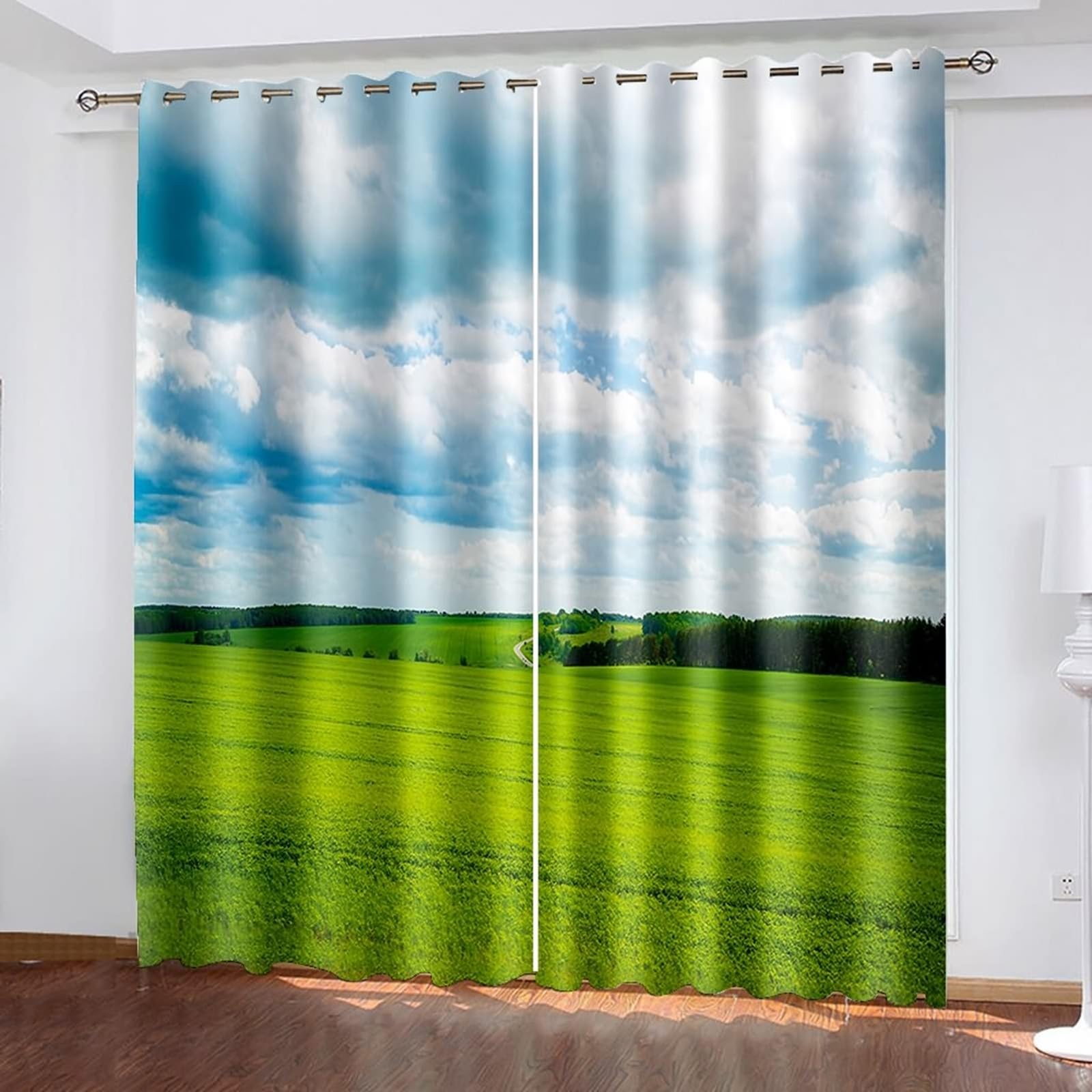 Thermogardinen mit Ösen, 96x138cm Weiß Grün Himmel und Grasland Sommer Vorhang Blickdicht mit Ösen Thermovorhang Kälteschutz Vorhänge Wohnzimmer Schlafzimmer Wärmeisolierend