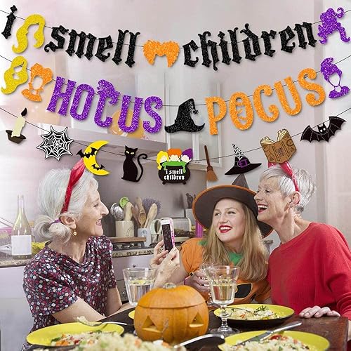 Miniatura 2 de Decoración de fiesta de Halloween Hocus Pocus, carteles con texto en inglés "I Smell Children", decoración de chimenea de casa embrujada de