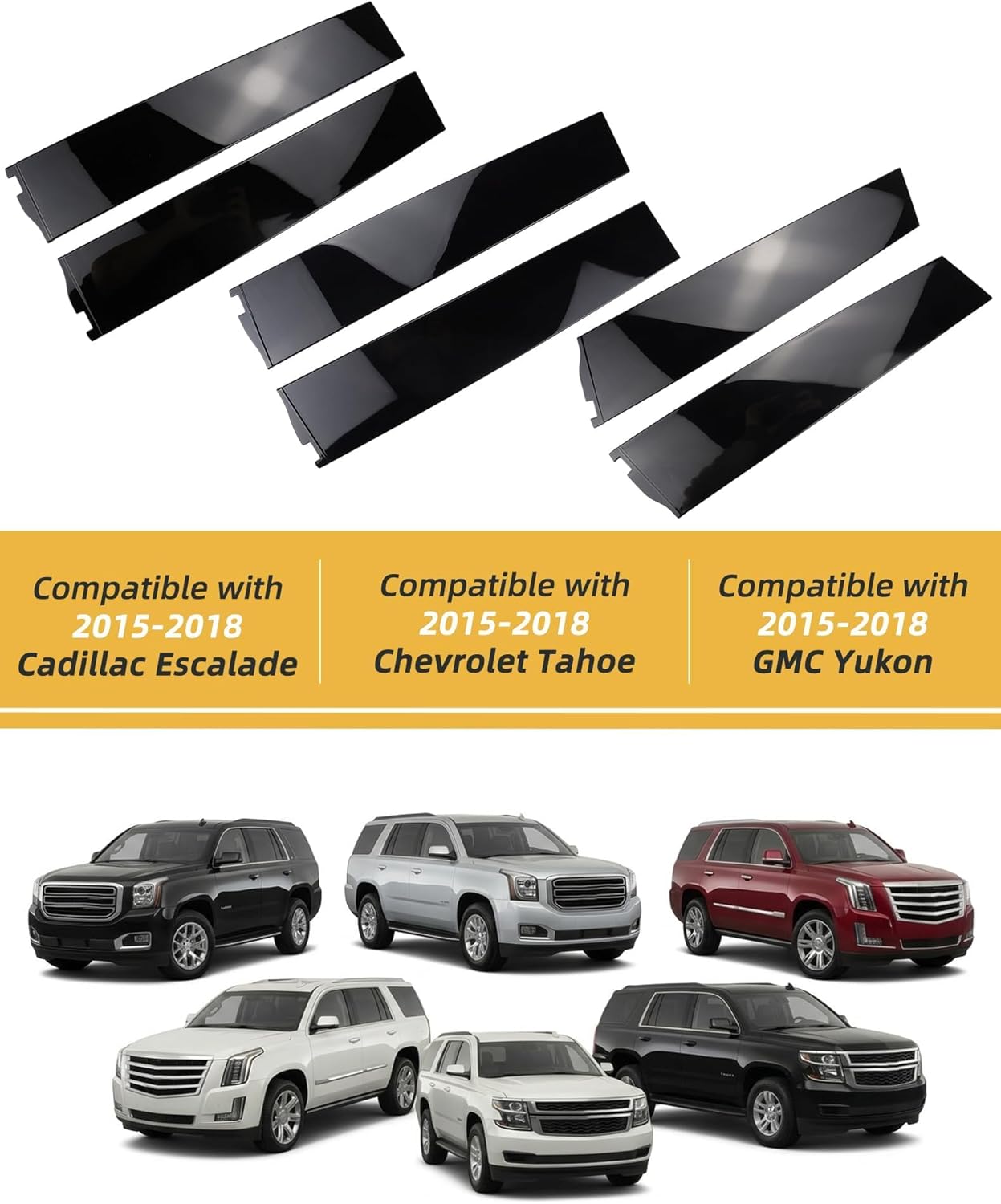 Flecto Window Trim B&C Pillar Trim Molding Kit Compatible with 2015-2018 Chevy Tahoe GMC Yukon Cadillac Escalade Replace 926-241 926-242 926-243 926-244 926-245 926-246 Door Outer Pillar Trim (6PCS)