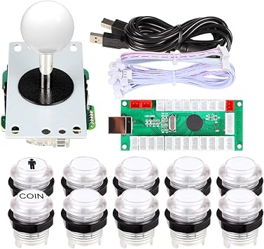 EG STARTS Classic Arcade Games Cabinet Kit USB Encoder to PC Joystick handle + 5V Led Lights Push Buttons Compatible Arcade PC Game DIY Project & Mame & Raspberry Pi DIY Parts White