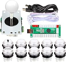 Classic Arcade Games Cabinet Kit USB Encoder to PC Joystick handle + 5V Led Lights Push Buttons Compatible Arcade PC Game DIY Project & Mame & Raspberry Pi DIY Parts White