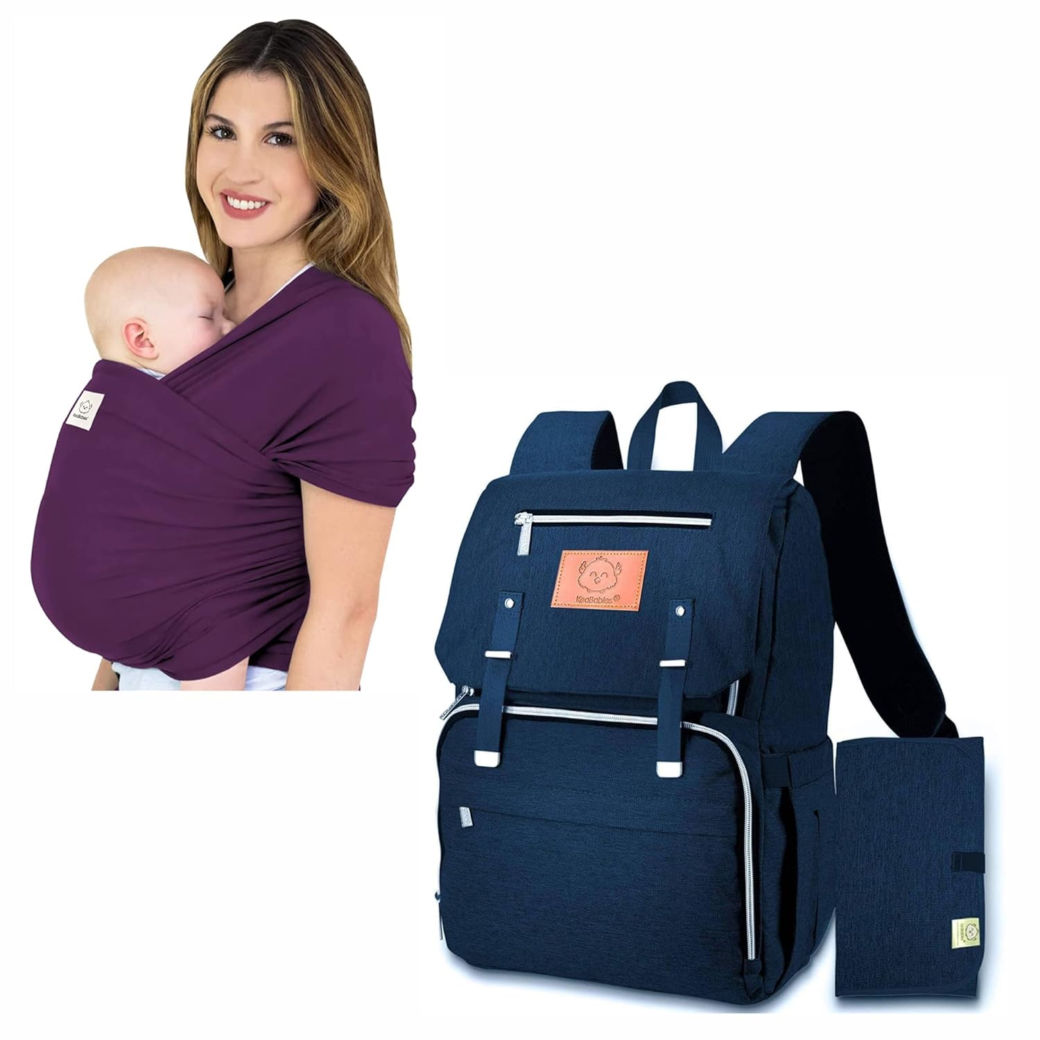 KeaBabies Baby Wrap Carrier and Diaper Bag Backpack - All in 1 Original Breathable Baby Sling, Lightweight,Hands Free Baby Carrier Sling - Waterproof Multi Function Baby Travel Bags, Baby Carrier Wrap