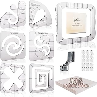 7P Free Motion Quilting Template Series with 1 Quilting Frame 1 Shank Ruler Foot 15P Non-Slip mats, 3mm Acrylic Templates for DIY Quilting Gift on Sewing Machine Ruler