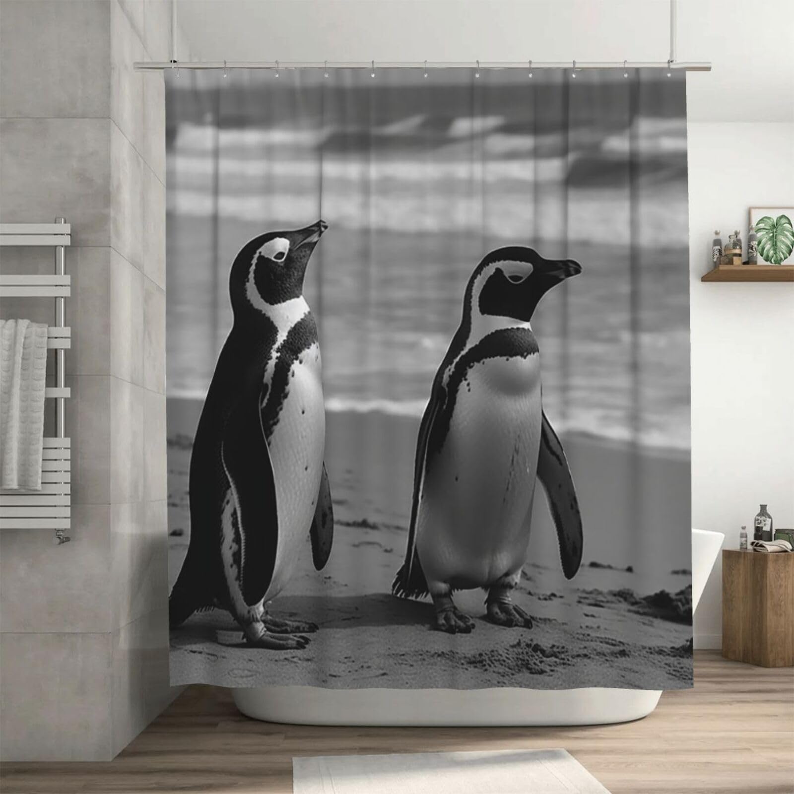 Rideau de douche imperméable anti-ventouse en tissu épais pingouin 182 cm