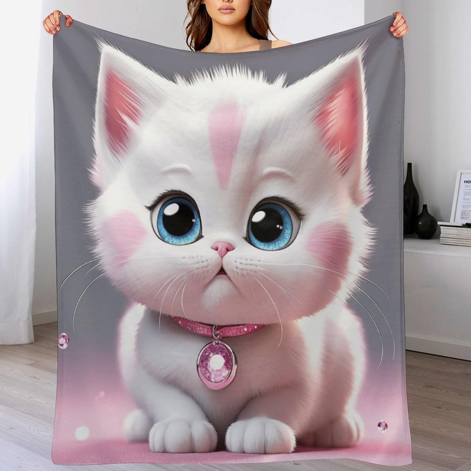 Couverture en polaire de flannel haut de gamme motif chat mignon impression 3D