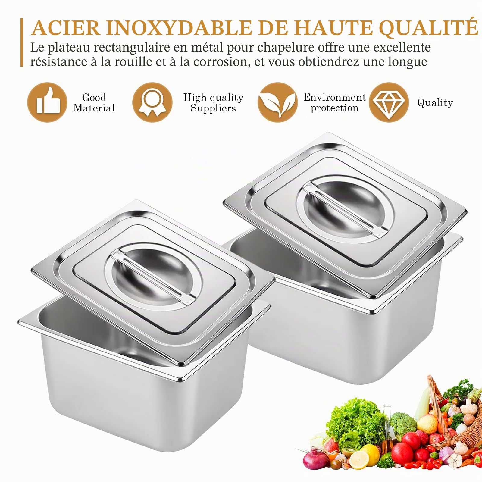PORFOYO 3 Pièces Récipients En Acier Inoxydable, Bac Inox Alimentaire 17,2X16,2X10cm, Plat Four Rectangulaire, Plats À Four En Acier Inoxydable, Plat Inox Rectangulaire Avec Couvercle
