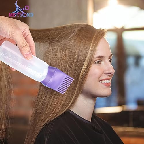 Miniatura 7 de Botella aplicadora de peine de raíz, con escala graduada, botella aplicadora morada, aplicador de aceite para el cabello de 6 onzas para teñir el