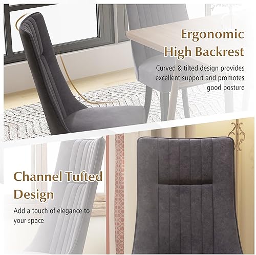 Miniatura 6 de Giantex Juego de 4 sillas de comedor tapizadas, sillas de cocina con respaldo alto, sillas laterales de madera de goma, asiento acolchado, sillas