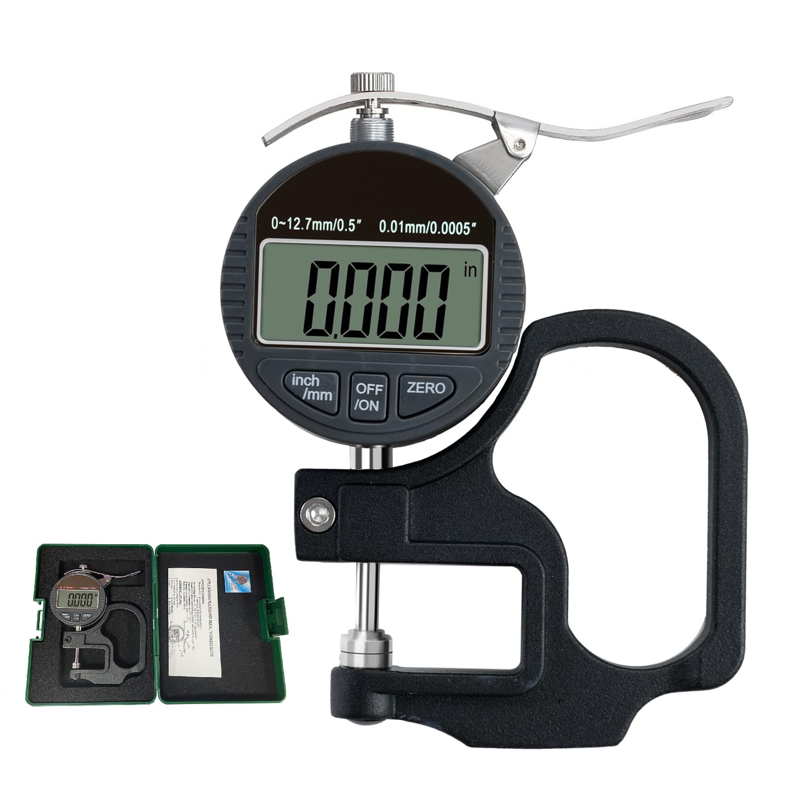 Digital Thickness Gauge 0.5 inch/12.7mm, 0.0005 inch/0.01mm, JYEASTZ Thickness Meter Inch/Metric, Suitable for Paper/Film/Leather/Wire Thickness Gauge (0.5"/0.0005")
